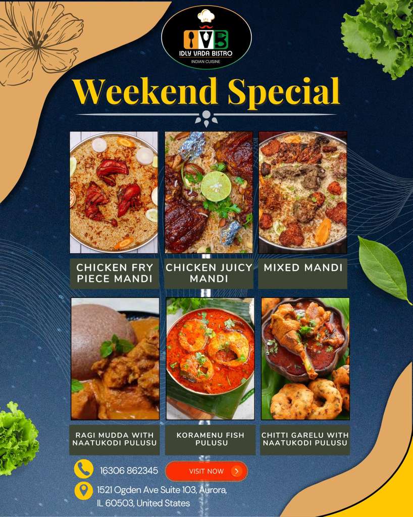 Weekend Special — Chicken Fry Piece Mandi, Chicken Juicy Mandi, Mixed Mandi, Ragi Mudda with Naatukodi Pulusu, Koramenu Fish Pulusu, Chitti Garelu with Naatukodi Pulusu